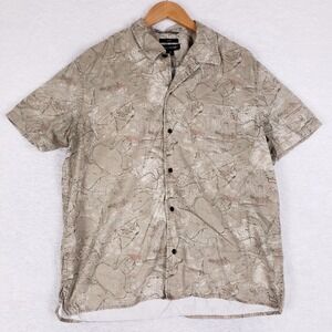 Treasure & Bond Shirt Mens M Trim Fit Tan Topographic Map Print Lyocell Gorpcore